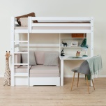 Hoppekids ECO Luxury Loft voodi 90x200, Study and Chill moodul, Silver Cloud madrats, valge