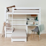 Hoppekids ECO Luxury Loft voodi 90x200, Study and Chill moodul, Silver Cloud madrats paindliku voodiraamiga, valge